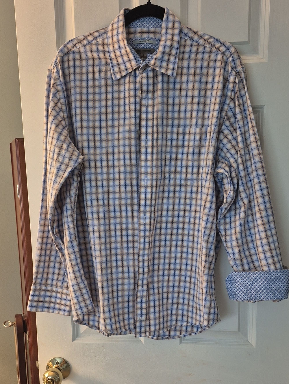 Meb's Johnston & Murphy Blue and White Patterned Tailored Fit Shirt